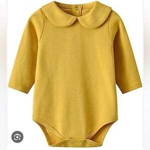 Infant Girl’s Mustard Yellow Collared Long Sleeve Bodysuit Size 12-18 M NEW